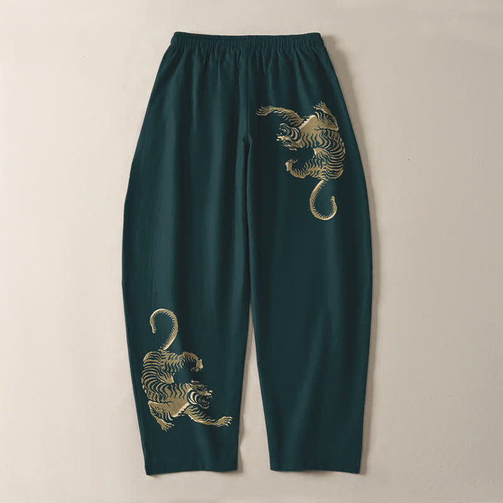 Buddha Stones Herrenhose aus reiner Baumwolle mit goldenem Tigermuster, Kordelzug, schmal zulaufendem Schnitt und Taschen - image 14