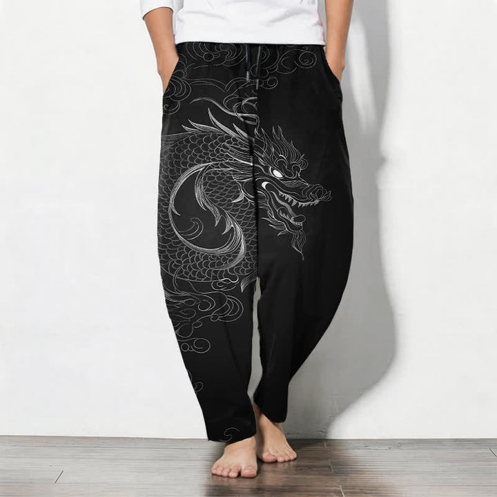 Buddha Stones Herrenhose aus reiner Baumwolle mit Drachenmuster, Kordelzug und Taschen - Schwarz - US/UK/AU50, EU60 (5XL) - image 0