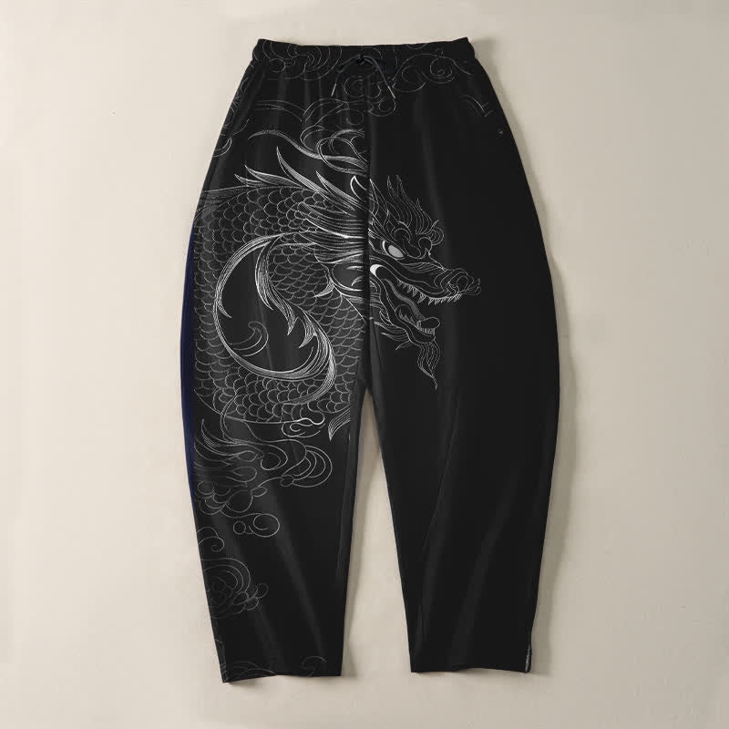 Buddha Stones Herrenhose aus reiner Baumwolle mit Drachenmuster, Kordelzug und Taschen - image 2