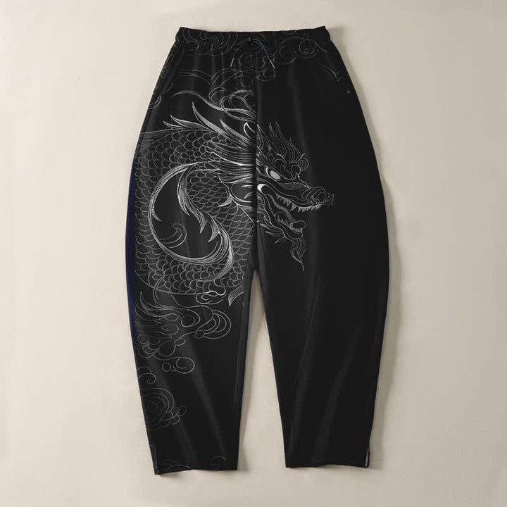 Buddha Stones Herrenhose aus reiner Baumwolle mit Drachenmuster, Kordelzug und Taschen - image 2
