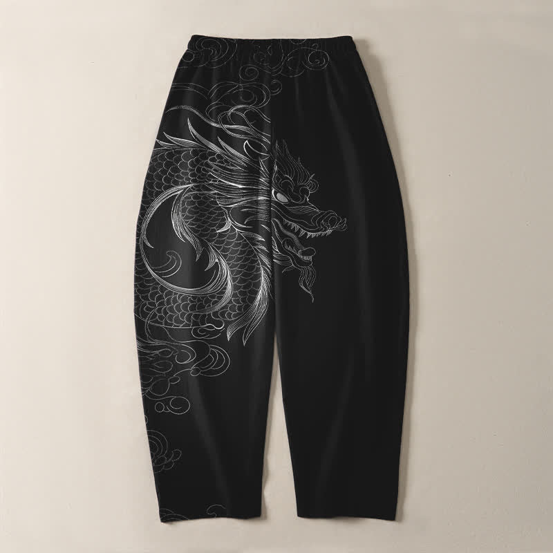 Buddha Stones Herrenhose aus reiner Baumwolle mit Drachenmuster, Kordelzug und Taschen - image 3
