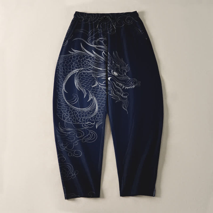 Buddha Stones Herrenhose aus reiner Baumwolle mit Drachenmuster, Kordelzug und Taschen - image 9