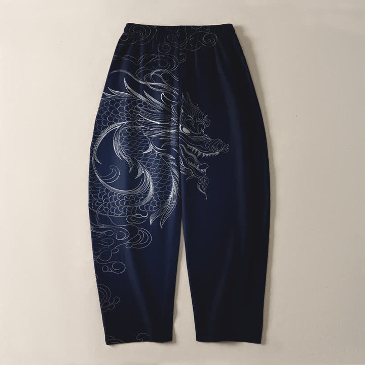 Buddha Stones Herrenhose aus reiner Baumwolle mit Drachenmuster, Kordelzug und Taschen - image 10