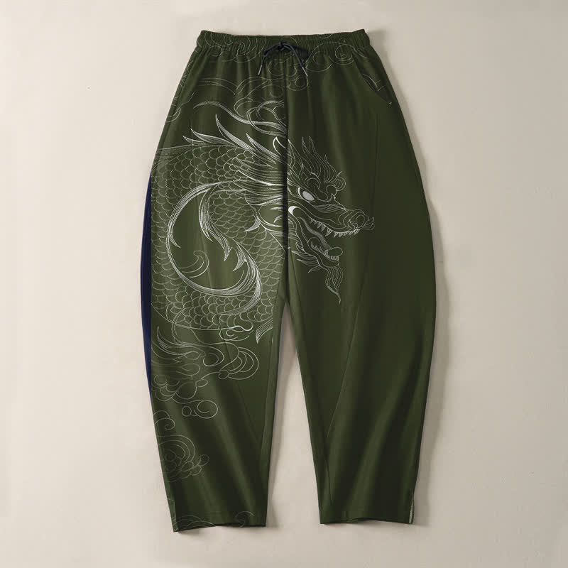 Buddha Stones Herrenhose aus reiner Baumwolle mit Drachenmuster, Kordelzug und Taschen - image 13