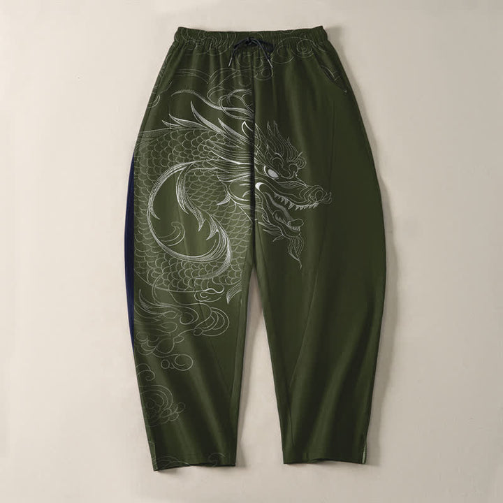 Buddha Stones Herrenhose aus reiner Baumwolle mit Drachenmuster, Kordelzug und Taschen - image 13