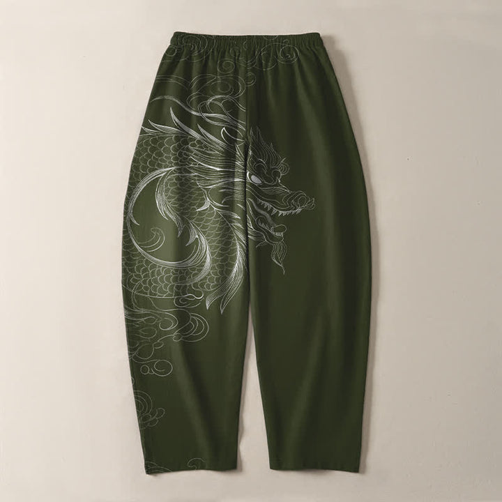 Buddha Stones Herrenhose aus reiner Baumwolle mit Drachenmuster, Kordelzug und Taschen - image 14