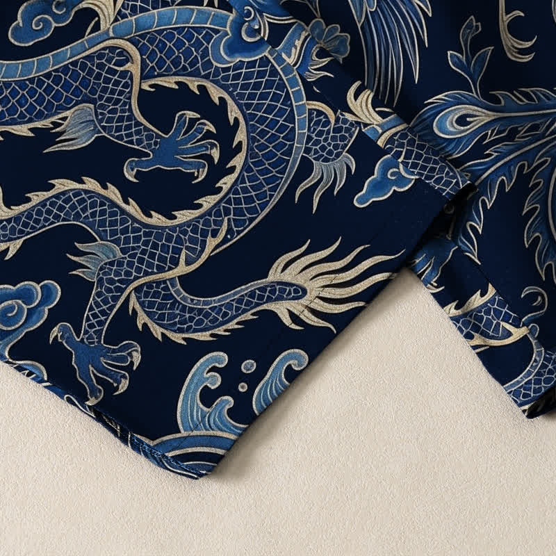 Buddha Stones Herrenhose aus reiner Baumwolle mit azurblauem Drachen- und Wolkenmuster, Kordelzug, schmal zulaufendem Schnitt und Taschen - image 5