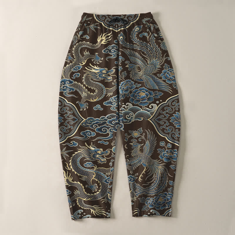 Buddha Stones Herrenhose aus reiner Baumwolle mit azurblauem Drachen- und Wolkenmuster, Kordelzug, schmal zulaufendem Schnitt und Taschen - image 9