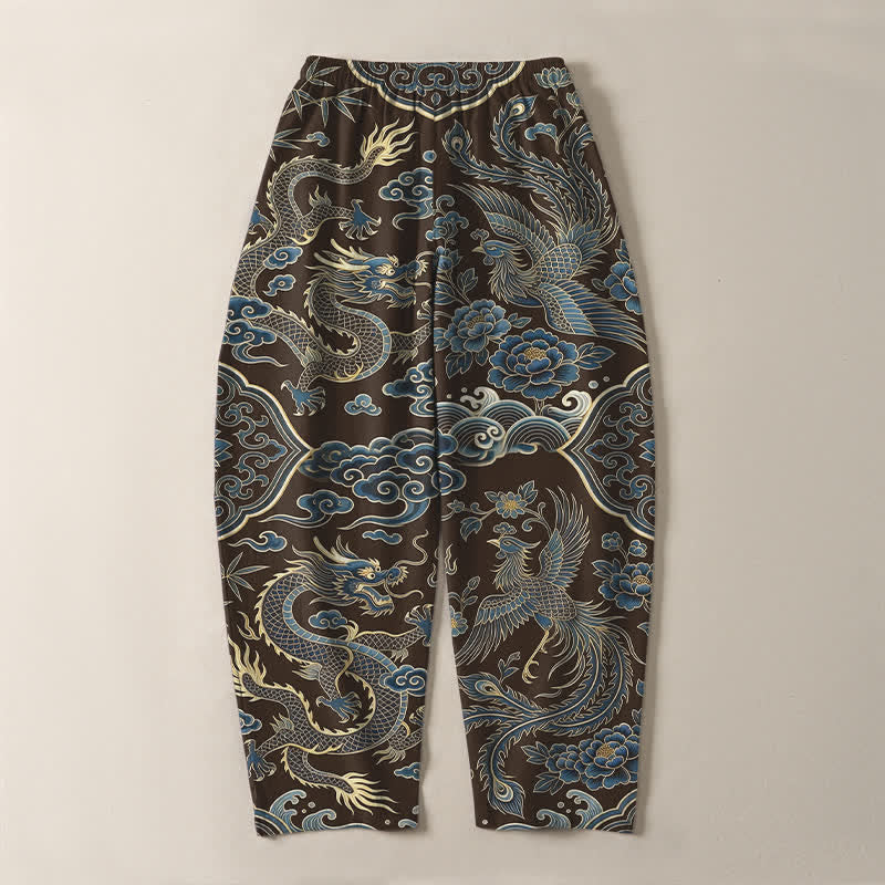 Buddha Stones Herrenhose aus reiner Baumwolle mit azurblauem Drachen- und Wolkenmuster, Kordelzug, schmal zulaufendem Schnitt und Taschen - image 10