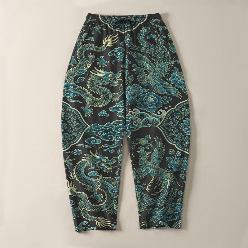 Buddha Stones Herrenhose aus reiner Baumwolle mit azurblauem Drachen- und Wolkenmuster, Kordelzug, schmal zulaufendem Schnitt und Taschen - image 13