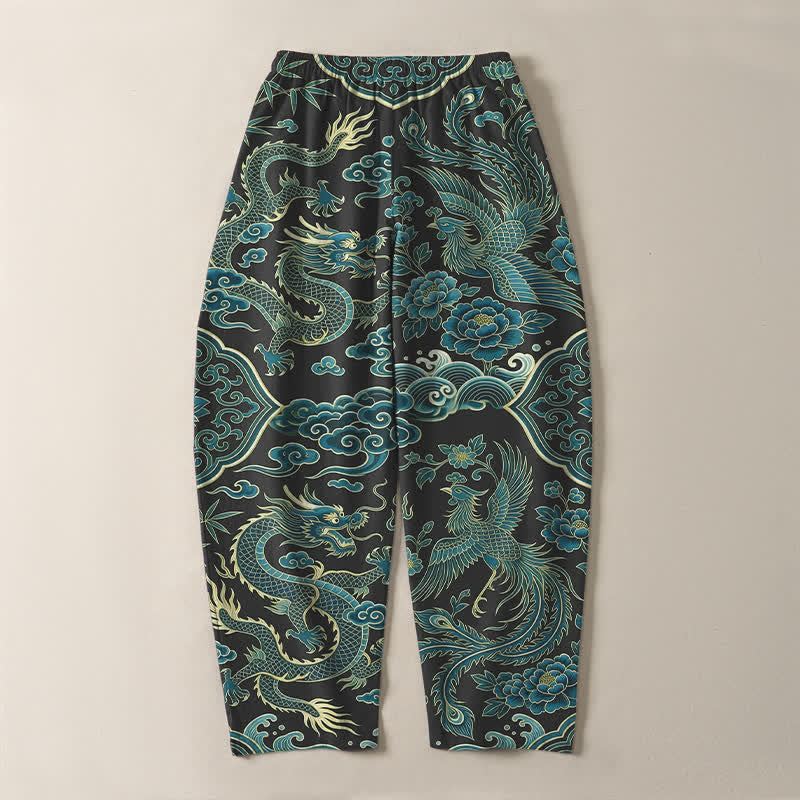 Buddha Stones Herrenhose aus reiner Baumwolle mit azurblauem Drachen- und Wolkenmuster, Kordelzug, schmal zulaufendem Schnitt und Taschen - image 14