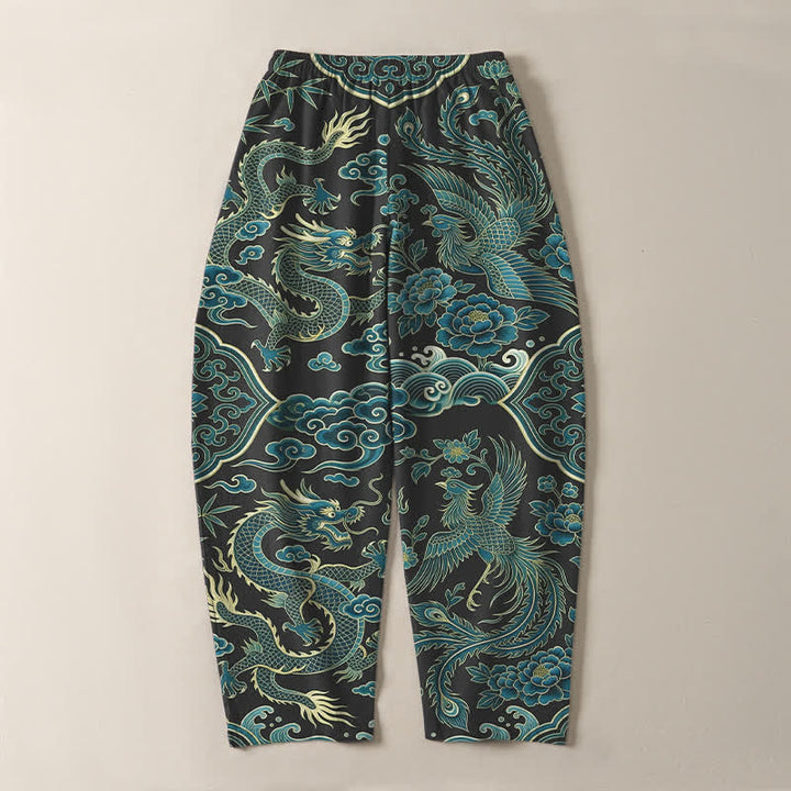 Buddha Stones Herrenhose aus reiner Baumwolle mit azurblauem Drachen- und Wolkenmuster, Kordelzug, schmal zulaufendem Schnitt und Taschen - image 14
