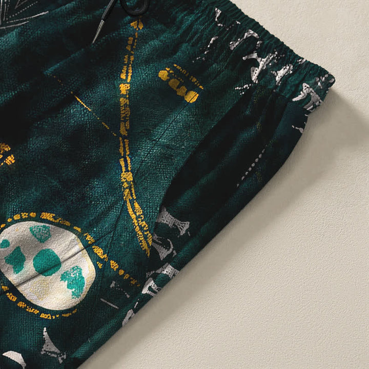 Buddha Stones Herrenhose aus reiner Baumwolle mit Boho-Muster, geometrischem Medaillon-Muster, Kordelzug, schmal zulaufendem Bein und Taschen - image 4