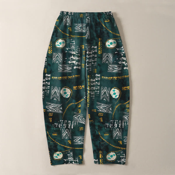 Buddha Stones Herrenhose aus reiner Baumwolle mit Boho-Muster, geometrischem Medaillon-Muster, Kordelzug, schmal zulaufendem Bein und Taschen - image 3