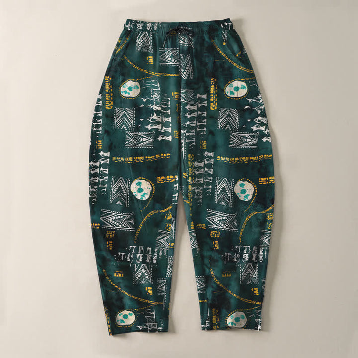 Buddha Stones Herrenhose aus reiner Baumwolle mit Boho-Muster, geometrischem Medaillon-Muster, Kordelzug, schmal zulaufendem Bein und Taschen - image 2
