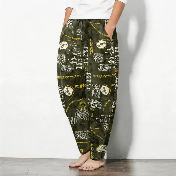 Buddha Stones Herrenhose aus reiner Baumwolle mit Boho-Muster, geometrischem Medaillon-Muster, Kordelzug, schmal zulaufendem Bein und Taschen - image 8