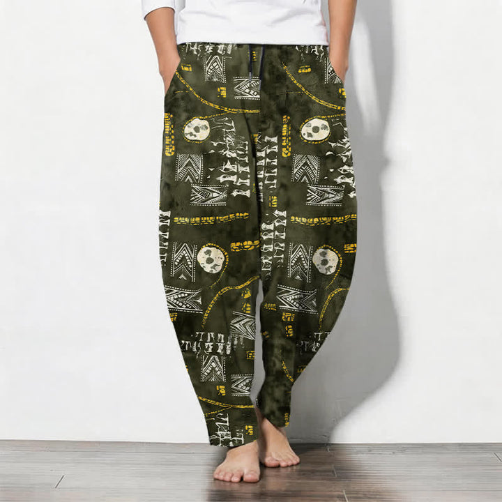 Buddha Stones Herrenhose aus reiner Baumwolle mit Boho-Muster, geometrischem Medaillon-Muster, Kordelzug, schmal zulaufendem Bein und Taschen - Dunkelolivgrün - US/UK/AU50, EU60 (5XL) - image 7