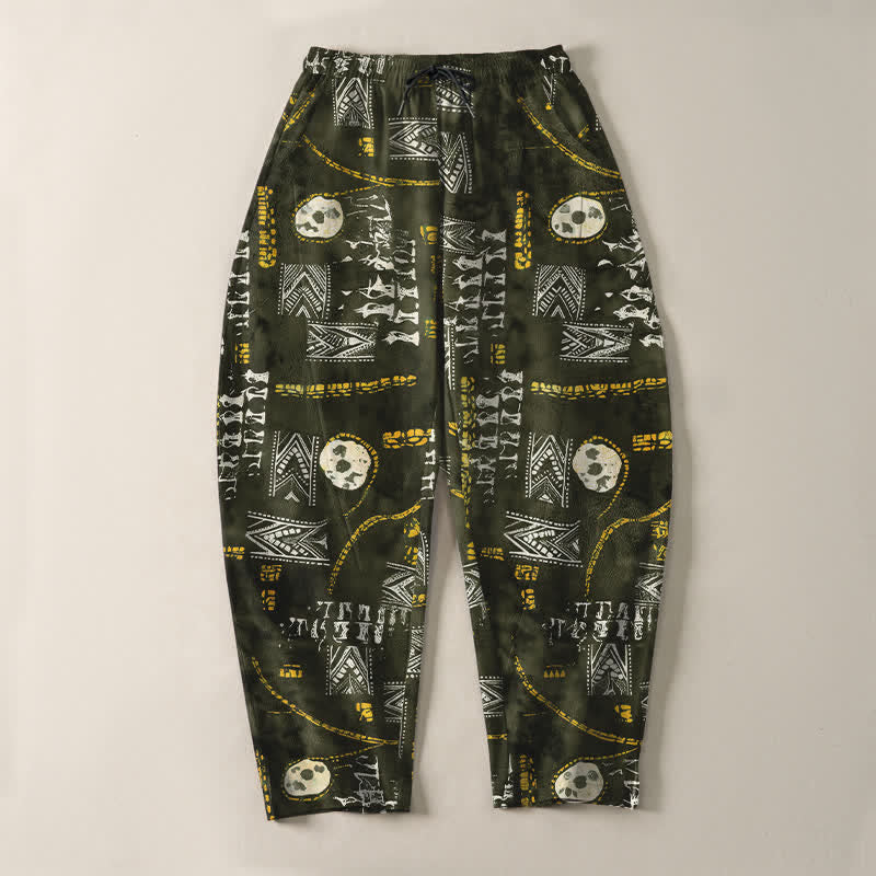 Buddha Stones Herrenhose aus reiner Baumwolle mit Boho-Muster, geometrischem Medaillon-Muster, Kordelzug, schmal zulaufendem Bein und Taschen - image 9
