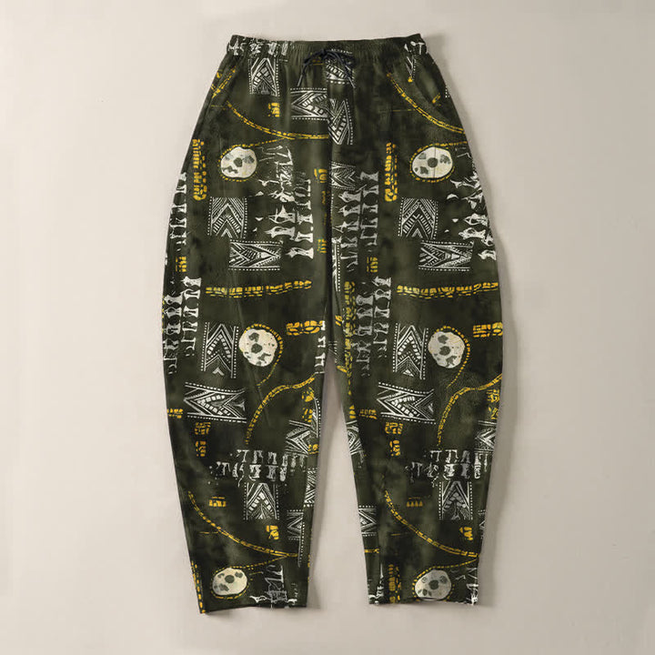 Buddha Stones Herrenhose aus reiner Baumwolle mit Boho-Muster, geometrischem Medaillon-Muster, Kordelzug, schmal zulaufendem Bein und Taschen - image 9