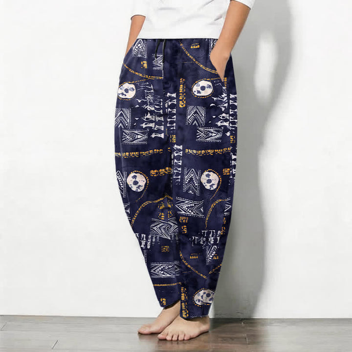 Buddha Stones Herrenhose aus reiner Baumwolle mit Boho-Muster, geometrischem Medaillon-Muster, Kordelzug, schmal zulaufendem Bein und Taschen - image 12