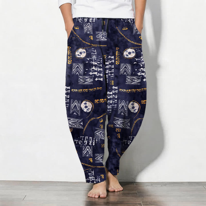 Buddha Stones Herrenhose aus reiner Baumwolle mit Boho-Muster, geometrischem Medaillon-Muster, Kordelzug, schmal zulaufendem Bein und Taschen - Dunkelschieferblau - US/UK/AU50, EU60 (5XL) - image 11
