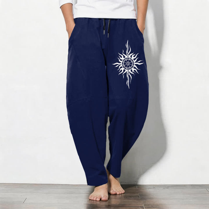 Buddha Stones Herrenhose aus reiner Baumwolle mit Tribal-Sonnenmuster, Kordelzug, schmal zulaufendem Schnitt und Taschen - Marine - US/UK/AU50, EU60 (5XL) - image 7