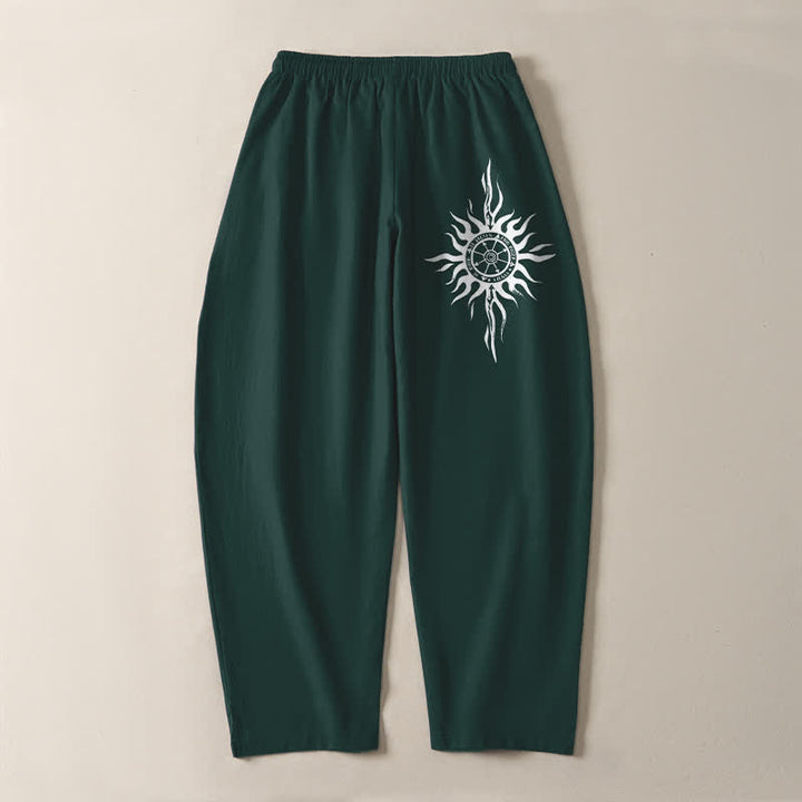 Buddha Stones Herrenhose aus reiner Baumwolle mit Tribal-Sonnenmuster, Kordelzug, schmal zulaufendem Schnitt und Taschen - image 14
