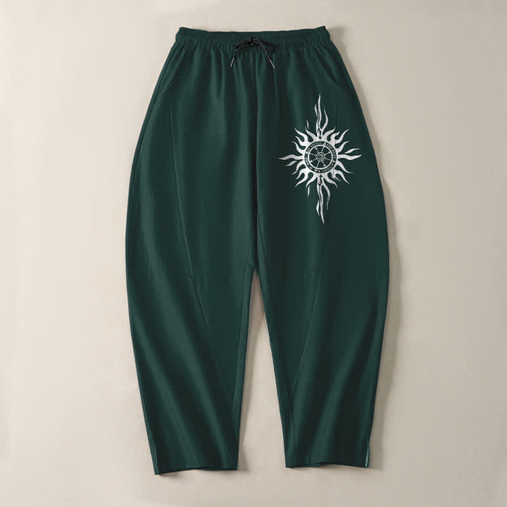 Buddha Stones Herrenhose aus reiner Baumwolle mit Tribal-Sonnenmuster, Kordelzug, schmal zulaufendem Schnitt und Taschen - image 13