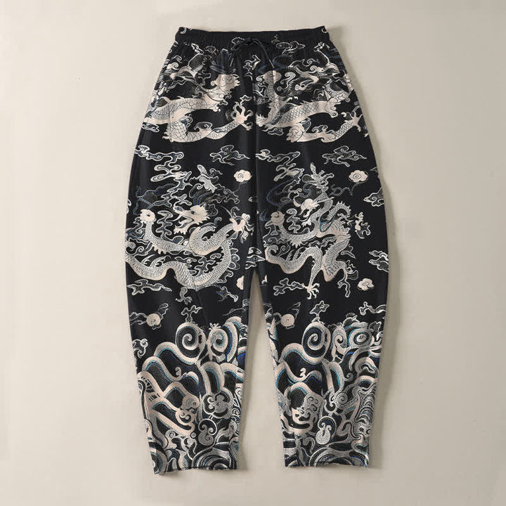 Buddha Stones Herrenhose aus reiner Baumwolle mit Drachenwellenmuster, Kordelzug, schmal zulaufendem Schnitt und Taschen - image 9