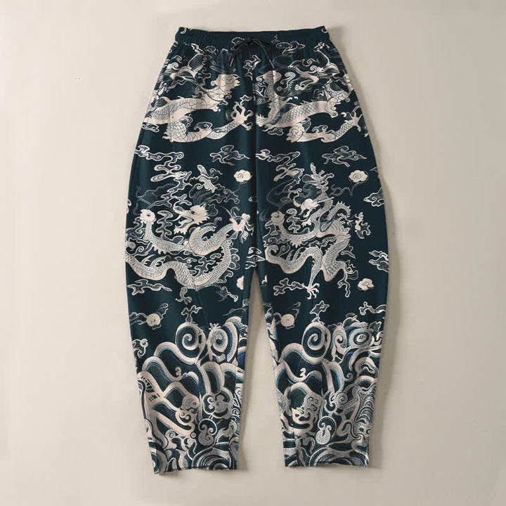 Buddha Stones Herrenhose aus reiner Baumwolle mit Drachenwellenmuster, Kordelzug, schmal zulaufendem Schnitt und Taschen - image 13