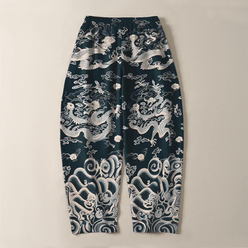 Buddha Stones Herrenhose aus reiner Baumwolle mit Drachenwellenmuster, Kordelzug, schmal zulaufendem Schnitt und Taschen - image 14