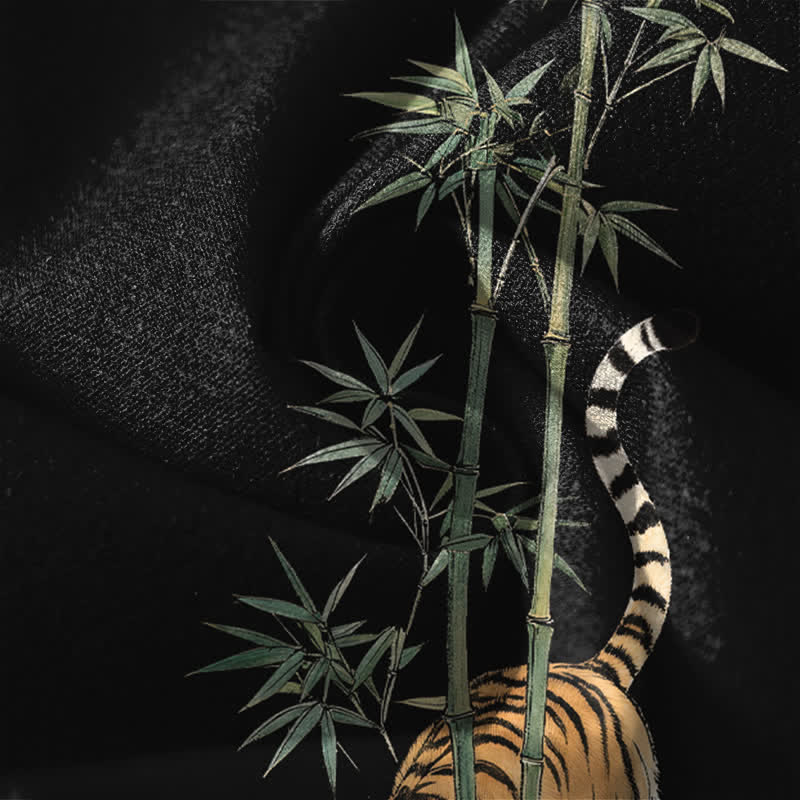 Buddha Stones Herrenhose aus reiner Baumwolle mit Tiger- und Bambusmuster, Kordelzug, schmal zulaufendem Schnitt und Taschen - image 6