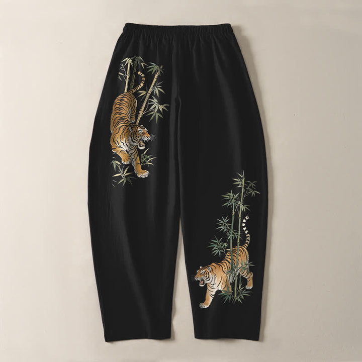 Buddha Stones Herrenhose aus reiner Baumwolle mit Tiger- und Bambusmuster, Kordelzug, schmal zulaufendem Schnitt und Taschen - image 3