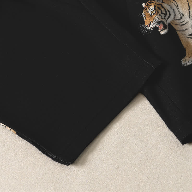 Buddha Stones Herrenhose aus reiner Baumwolle mit Tiger- und Bambusmuster, Kordelzug, schmal zulaufendem Schnitt und Taschen - image 5