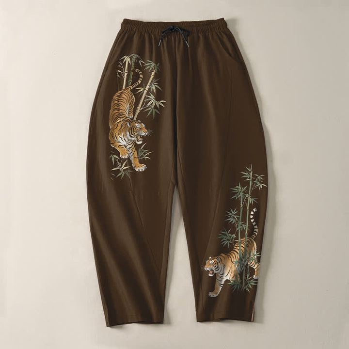 Buddha Stones Herrenhose aus reiner Baumwolle mit Tiger- und Bambusmuster, Kordelzug, schmal zulaufendem Schnitt und Taschen - image 9
