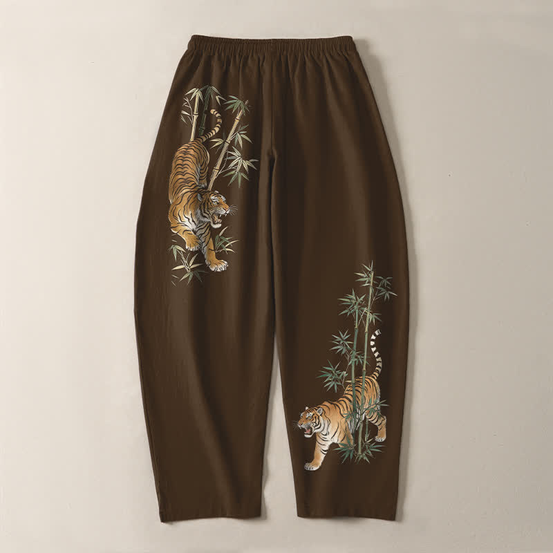 Buddha Stones Herrenhose aus reiner Baumwolle mit Tiger- und Bambusmuster, Kordelzug, schmal zulaufendem Schnitt und Taschen - image 10