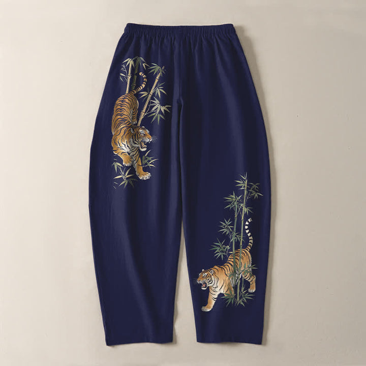 Buddha Stones Herrenhose aus reiner Baumwolle mit Tiger- und Bambusmuster, Kordelzug, schmal zulaufendem Schnitt und Taschen - image 14