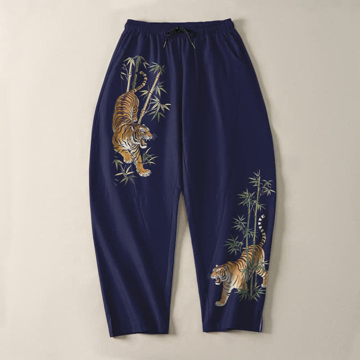 Buddha Stones Herrenhose aus reiner Baumwolle mit Tiger- und Bambusmuster, Kordelzug, schmal zulaufendem Schnitt und Taschen - image 13