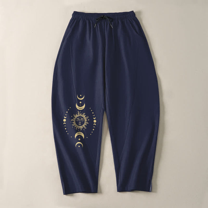 Buddha Stones Herrenhose aus reiner Baumwolle mit himmlischem Sonne- und Mondmuster, Kordelzug, schmal zulaufendem Bein und Taschen - image 9