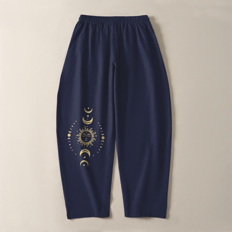 Buddha Stones Herrenhose aus reiner Baumwolle mit himmlischem Sonne- und Mondmuster, Kordelzug, schmal zulaufendem Bein und Taschen - image 10