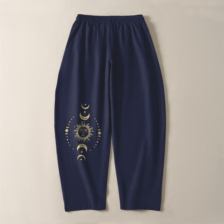 Buddha Stones Herrenhose aus reiner Baumwolle mit himmlischem Sonne- und Mondmuster, Kordelzug, schmal zulaufendem Bein und Taschen - image 10