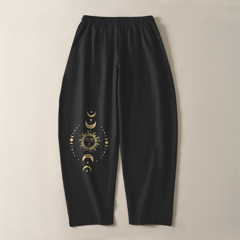 Buddha Stones Herrenhose aus reiner Baumwolle mit himmlischem Sonne- und Mondmuster, Kordelzug, schmal zulaufendem Bein und Taschen - image 14
