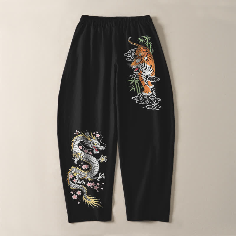 Buddha Stones Herrenhose aus reiner Baumwolle mit Tiger- und Drachenmuster, Kordelzug, schmal zulaufendem Schnitt und Taschen - image 3