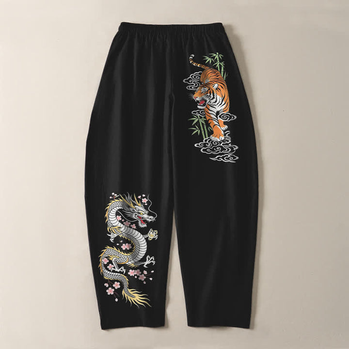 Buddha Stones Herrenhose aus reiner Baumwolle mit Tiger- und Drachenmuster, Kordelzug, schmal zulaufendem Schnitt und Taschen - image 3