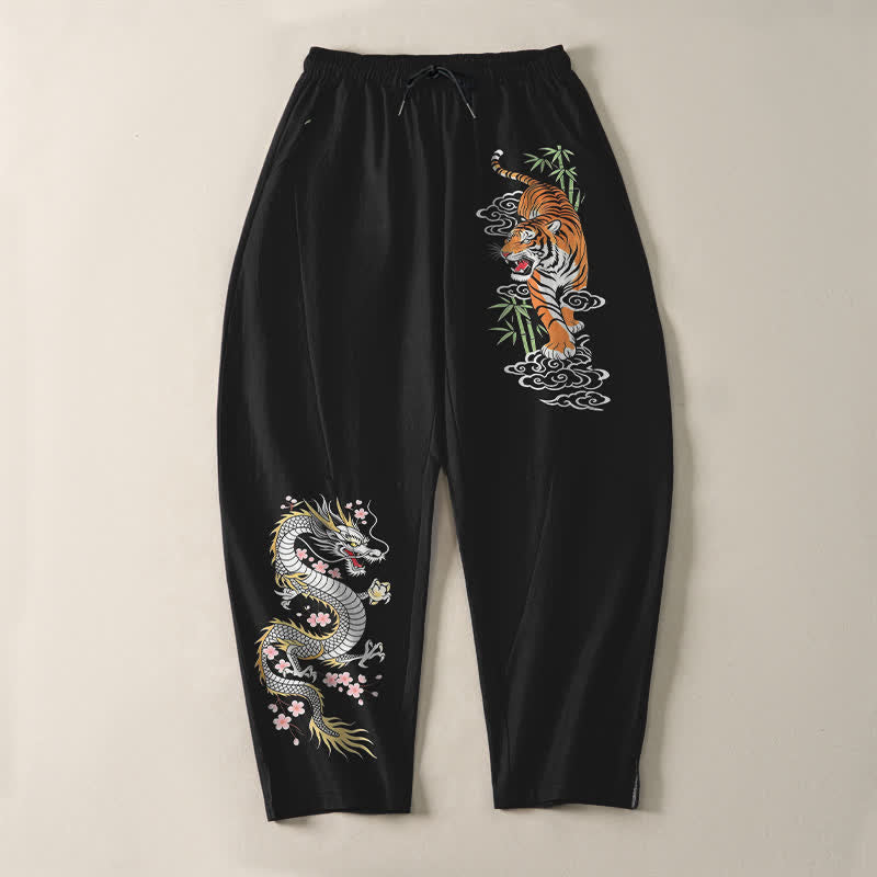 Buddha Stones Herrenhose aus reiner Baumwolle mit Tiger- und Drachenmuster, Kordelzug, schmal zulaufendem Schnitt und Taschen - image 2