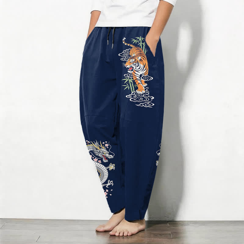 Buddha Stones Herrenhose aus reiner Baumwolle mit Tiger- und Drachenmuster, Kordelzug, schmal zulaufendem Schnitt und Taschen - image 8