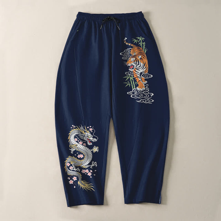 Buddha Stones Herrenhose aus reiner Baumwolle mit Tiger- und Drachenmuster, Kordelzug, schmal zulaufendem Schnitt und Taschen - image 9