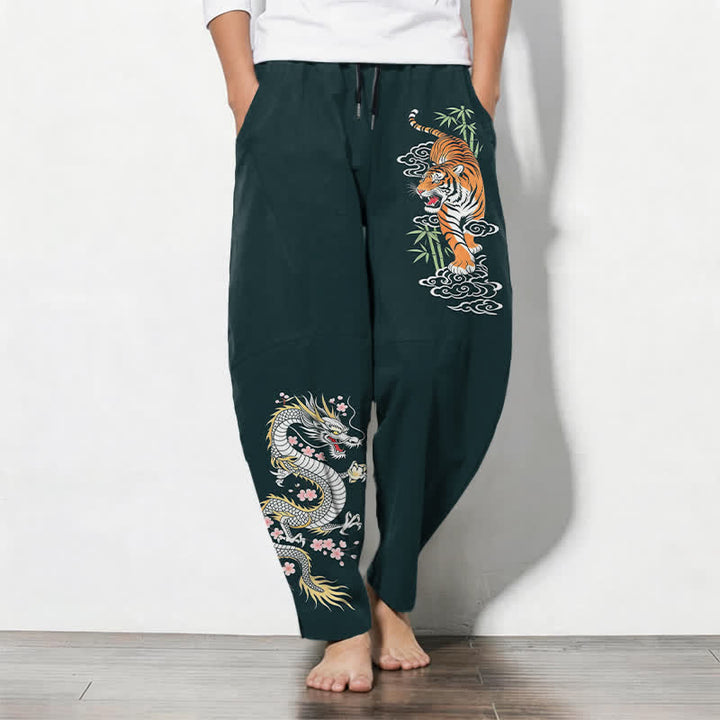 Buddha Stones Herrenhose aus reiner Baumwolle mit Tiger- und Drachenmuster, Kordelzug, schmal zulaufendem Schnitt und Taschen - Dunkelgrau - US/UK/AU50, EU60 (5XL) - image 11