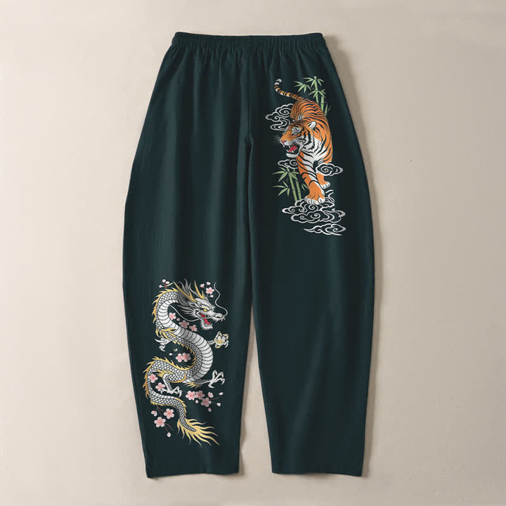 Buddha Stones Herrenhose aus reiner Baumwolle mit Tiger- und Drachenmuster, Kordelzug, schmal zulaufendem Schnitt und Taschen - image 14