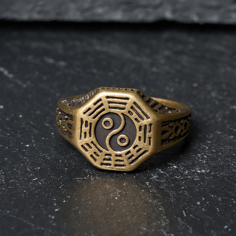 Buddha Stones Kupfer Yin Yang Bagua Balance Offener Ring - image 1